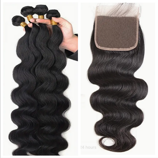 Body Wave Virgin Human Hair Bundles - 4 Bundles & Lace Closure 4x4 HD