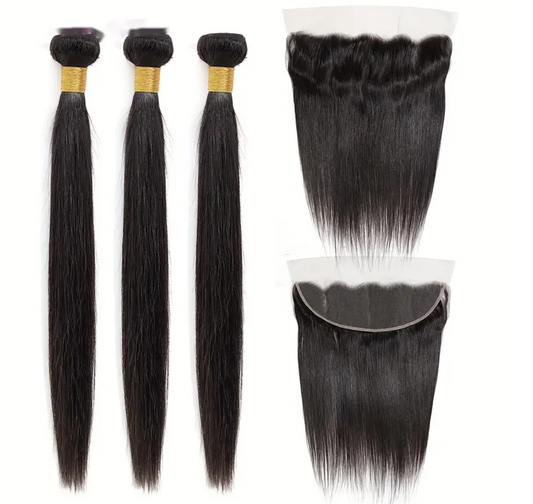 Straight Virgin Human Hair Bundles - 3 Bundles & Lace Frontal 7x7 HD