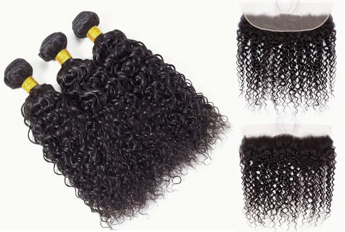 Curly Virgin Human Hair Bundles - 3 Bundles & Lace Frontal-13x4 transparent