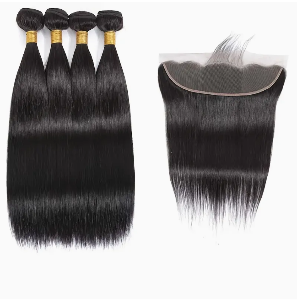 Straight Virgin Human Hair Bundles - 4 Bundles & Lace Frontal 13x4 transparent