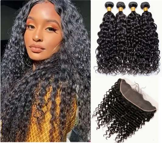 Deep Wave Virgin Human Hair Bundles - 4 Bundles & Lace Frontal 7x7 HD