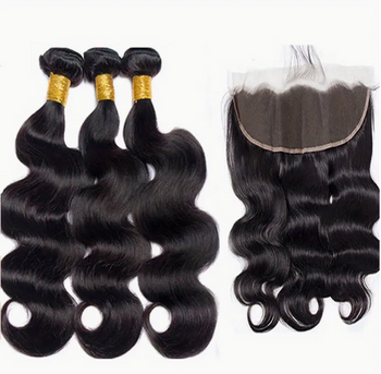 Body Wave Virgin Human Hair - 3 Bundle & Lace Frontal - 13x4 transparent