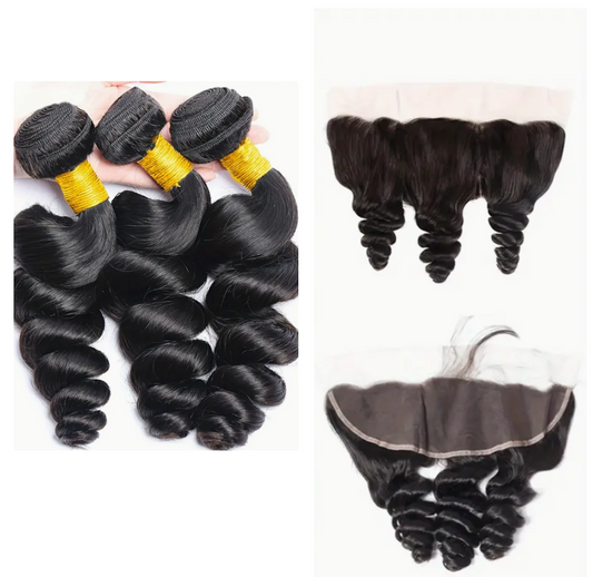 Loose Wave Virgin Human Hair Bundles - 3 Bundles & Lace Frontal - 13x4 HD