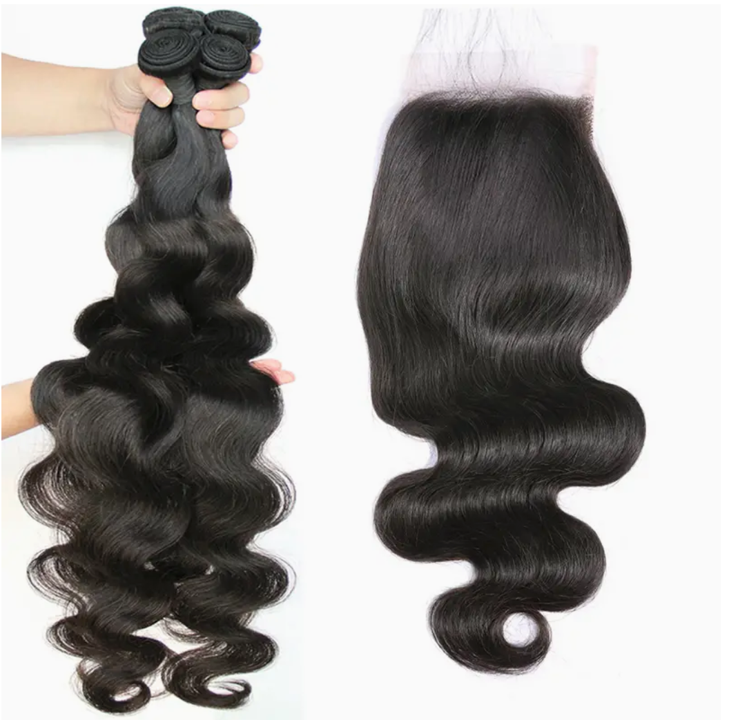 Body Wave Virgin Human Hair Bundles - 3 Bundles & Lace Closure 6x6 HD