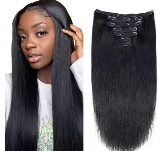 Straight Human Hair Clip In Extensions