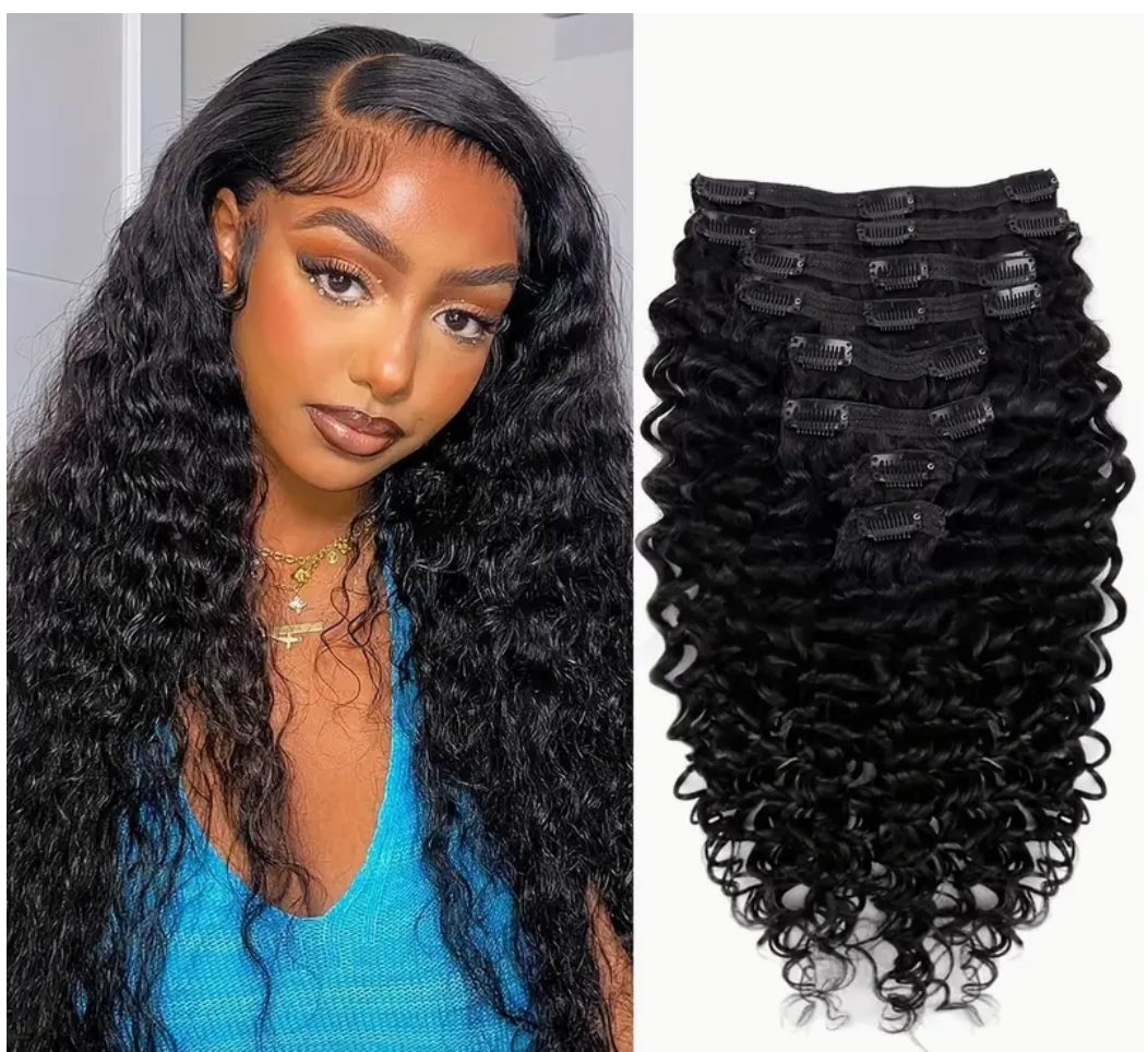 Deep Wave Human Hair Clip In Extensions