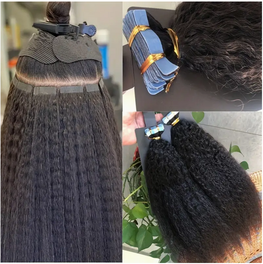 Kinky Straight Human Hair Tape In Hair Extensions