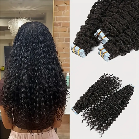 Deep Wave Human Hair Tape In Hair Extensions