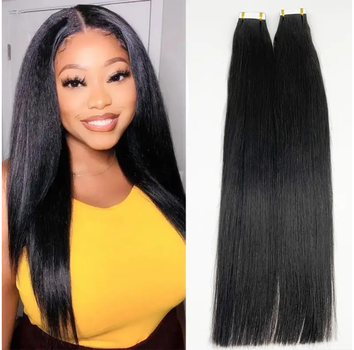 Yaki Straight Human Hair Tape-In Hair Extensions