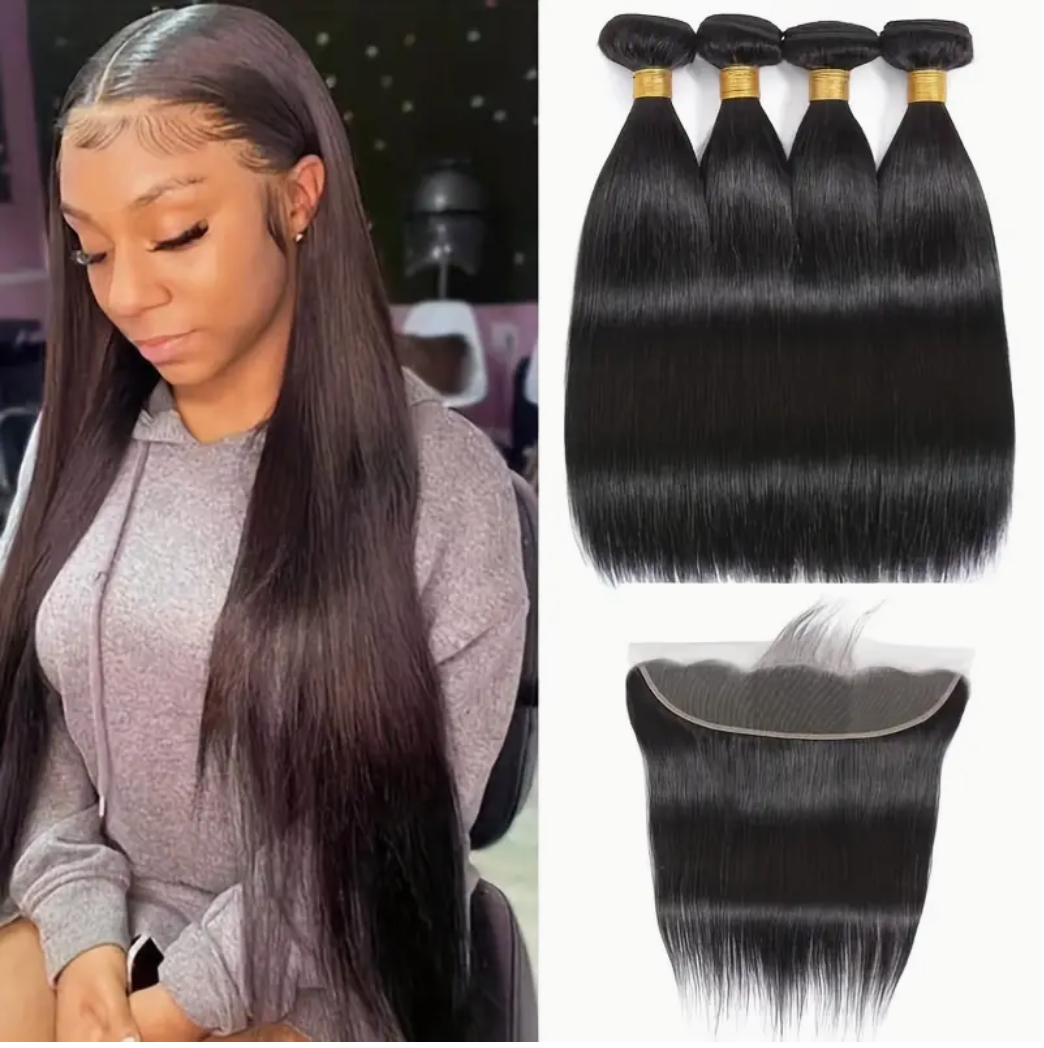 Straight Virgin Human Hair Bundles - 4 Bundles & Lace Frontal 6x6 HD