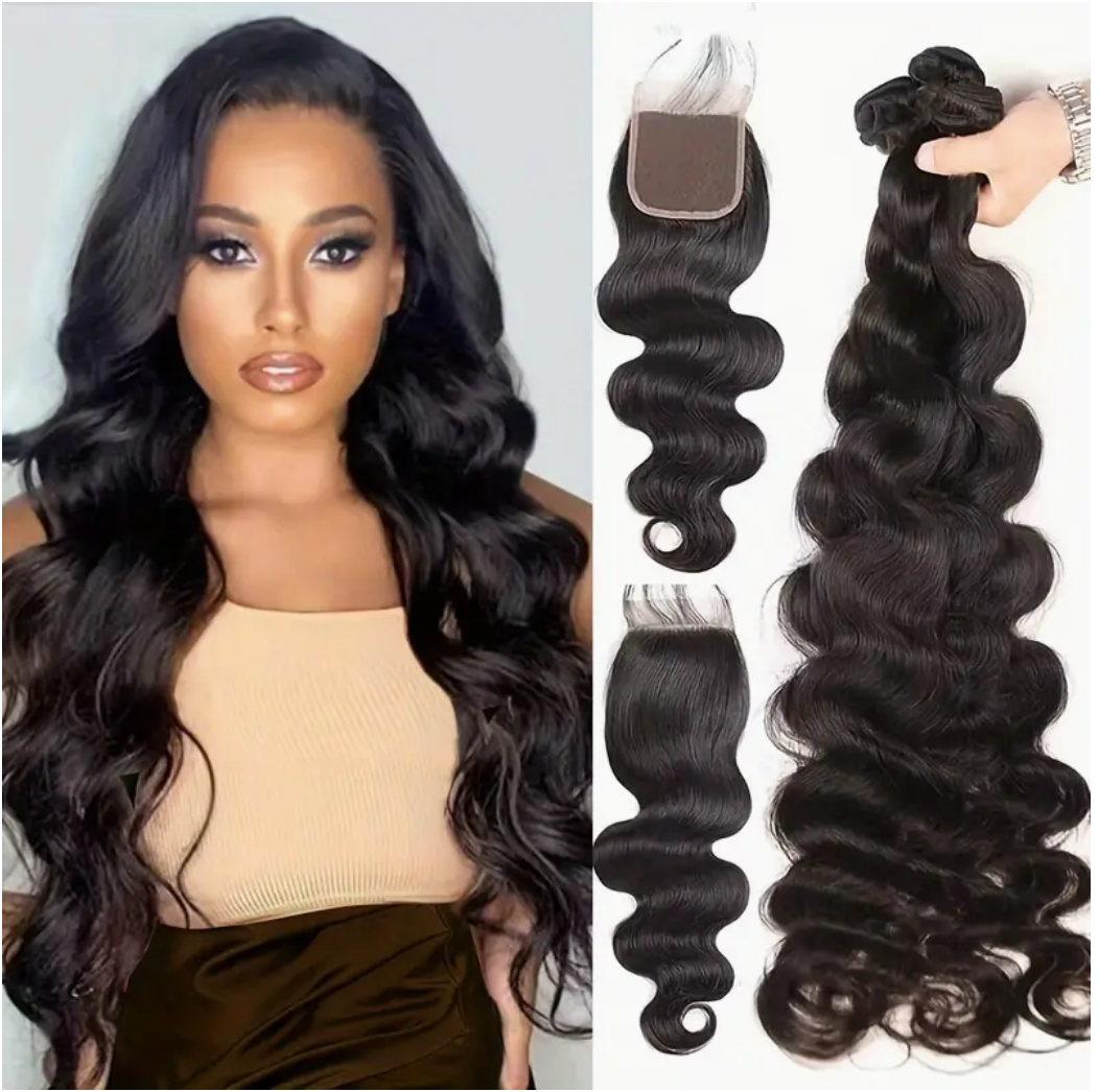 Body Wave Virgin Human Hair Bundles - 3 Bundles & Lace Closure 4x4 HD