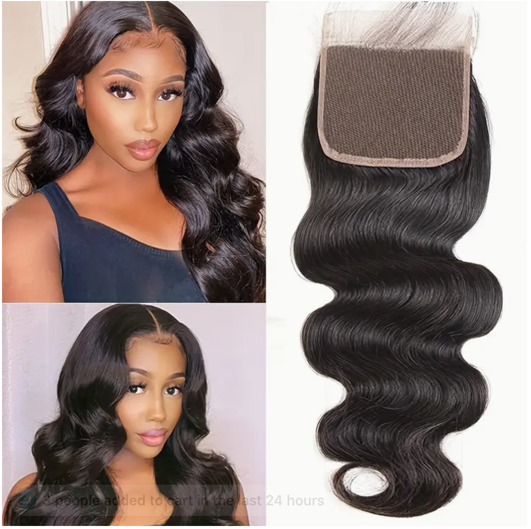 Body Wave Virgin Human Hair Bundles - 3 Bundles & Lace Closure 4x4 transparent