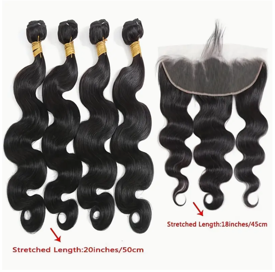 Body Wave Virgin Human Hair Bundles - 4 Bundles & Lace Frontal 13x4 transparent