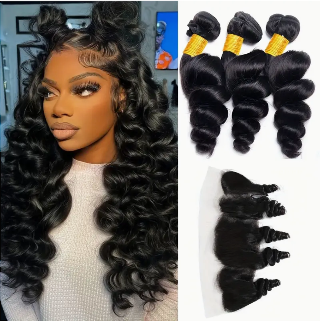 Loose Wave Virgin Human Hair Bundles - 3 Bundles & Lace Frontal - 13x4 HD