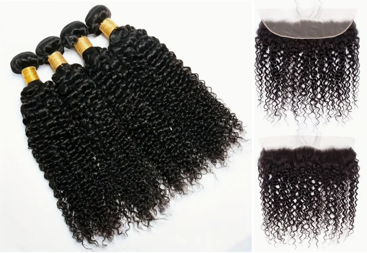 Curly Virgin Human Hair Bundles - 4 Bundles & Lace Frontal 6x6 HD