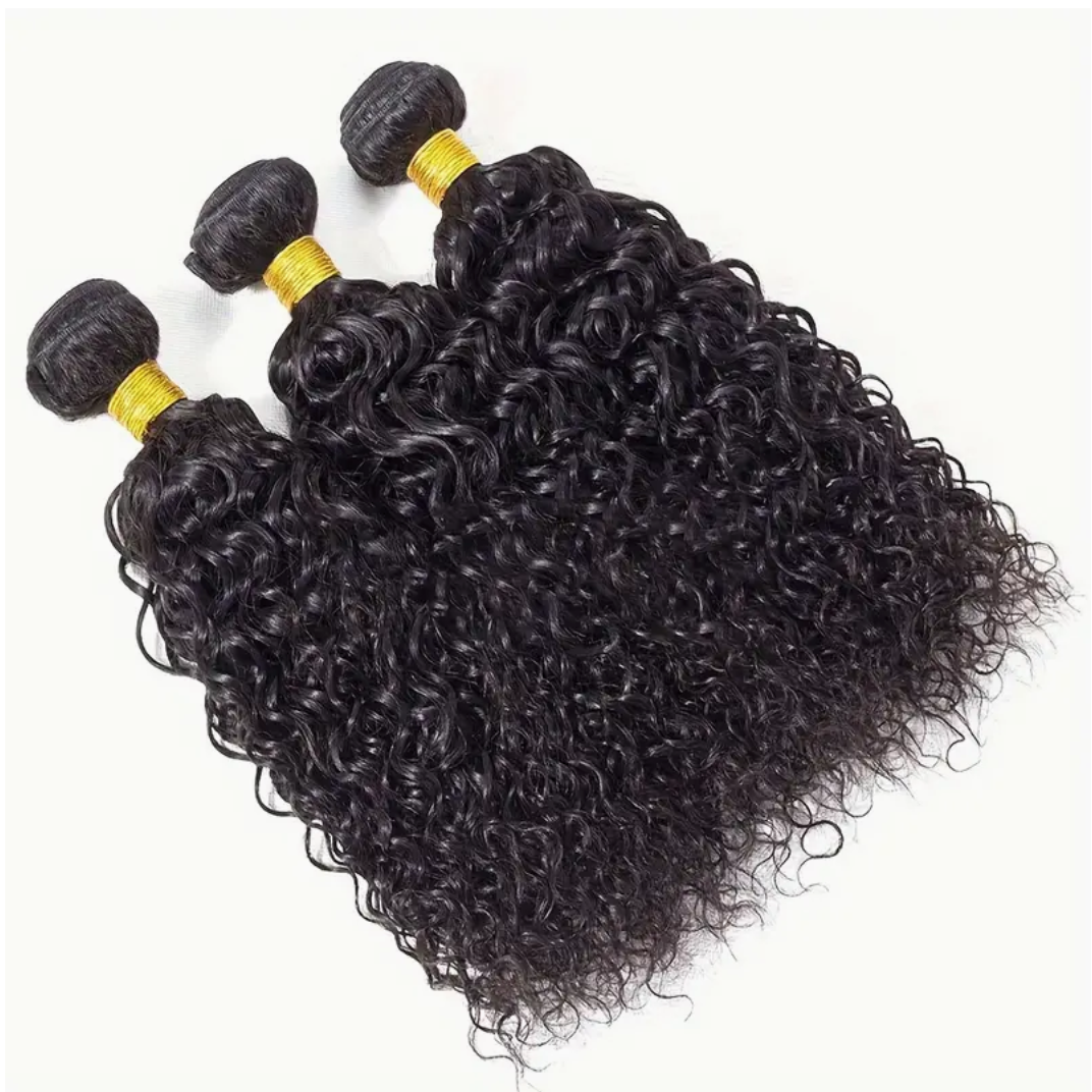 Curly Virgin Human Hair Bundles - 3 Bundles & Lace Closure 4x4 HD