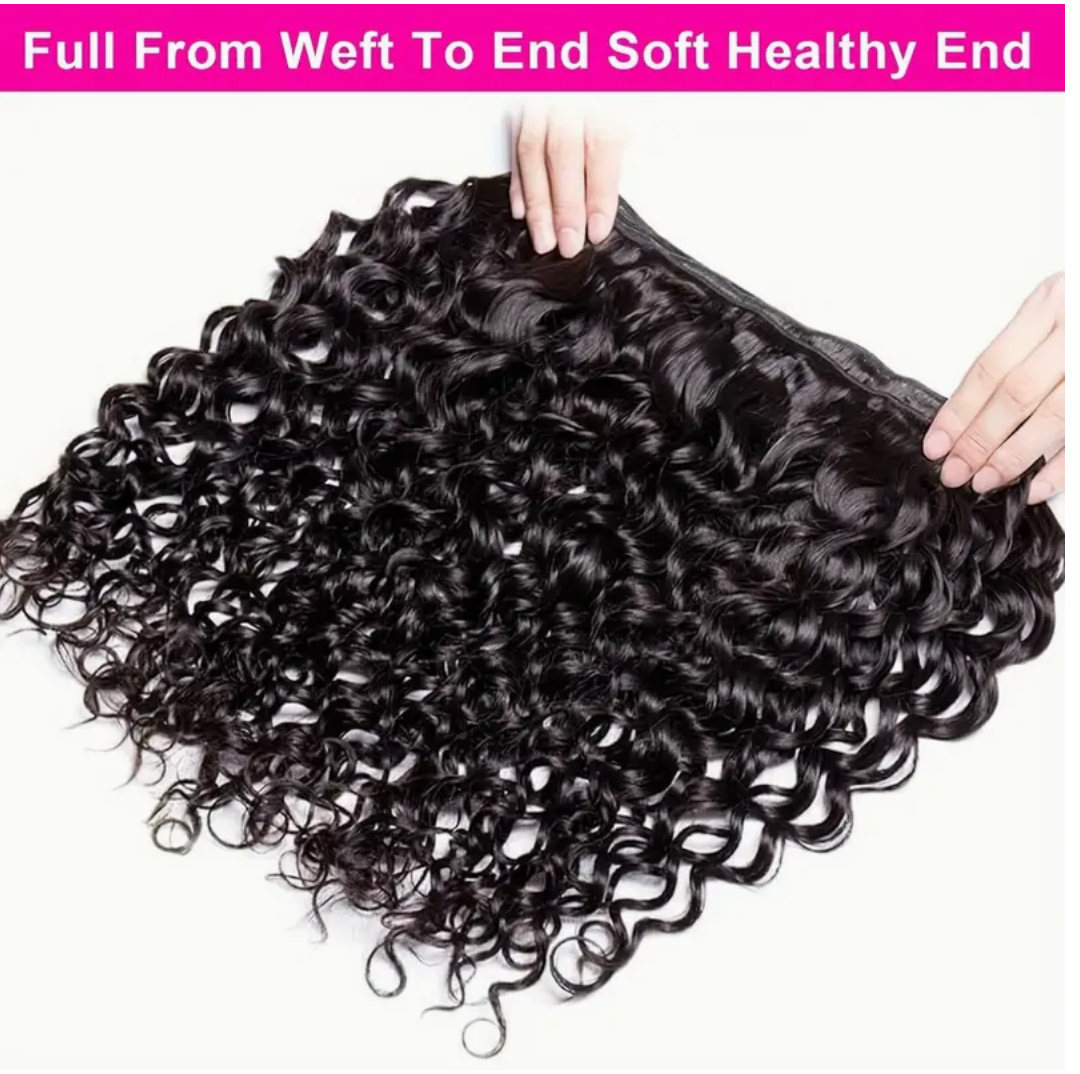 Deep Wave Virgin Human Hair Bundles - 4 Bundles & Lace Closure 4x4 transparent