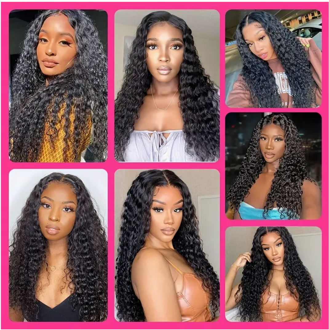 Deep Wave Virgin Human Hair Bundles - 3 Bundles & Lace Frontal - 13x4 transparent