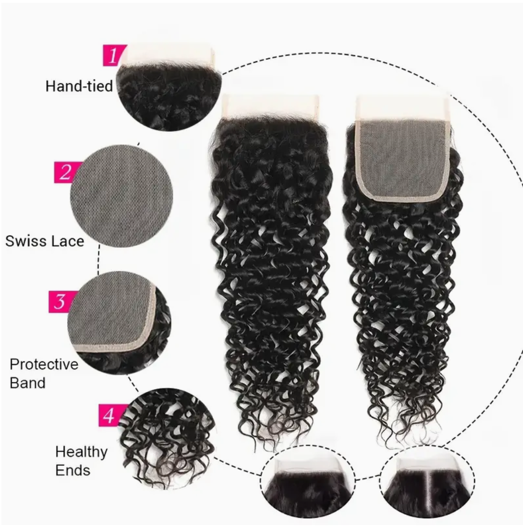 Water Wave Virgin Human Hair Bundles - 3 Bundles & Lace Closure 5x5 HD