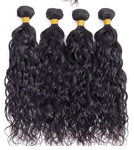 Water Wave Human Hair Bundles - 4 Bundles & Lace Closure 4x4 transparent