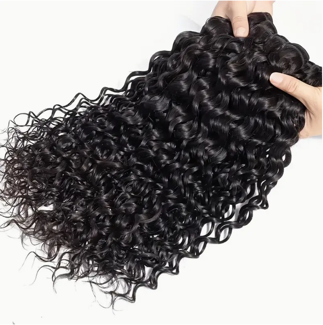 Water Wave Human Hair Bundles - 4 Bundles & Lace Closure 4x4 HD