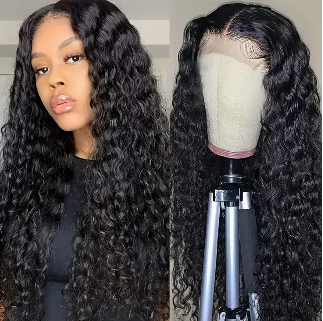 Deep Wave HD Transparent Lace Closure Glueless Human Hair Wig