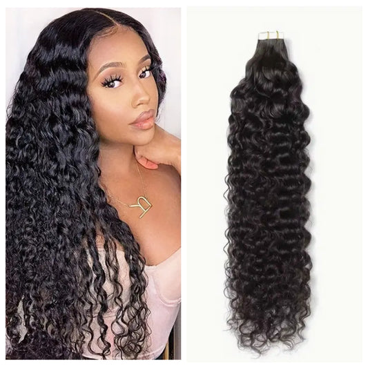 Deep Curly Human Hair Tape In Hair Extensions